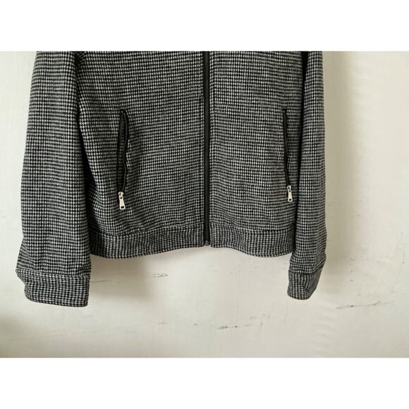 Women's L H&M Black White Wool Blend Houndstooth Tweed Jacket Zip-Up Bomber Coat - Picture 2 of 8